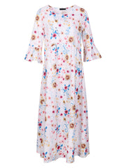 Floral Bell Sleeve Cotton Blend Maxi Dresses