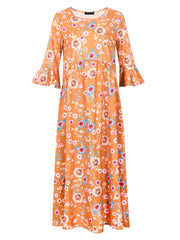 Floral Bell Sleeve Cotton Blend Maxi Dresses