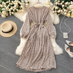 Floral Dress Long Sleeve O Neck A-line Bohemian Print Romantic Holiday Dress