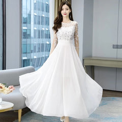 Floral Hollow Out Chiffon Long Evening Party Maxi Dresses