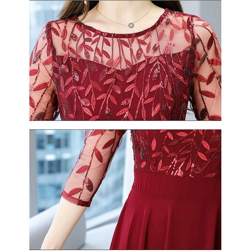 Floral Hollow Out Chiffon Long Evening Party Maxi Dresses