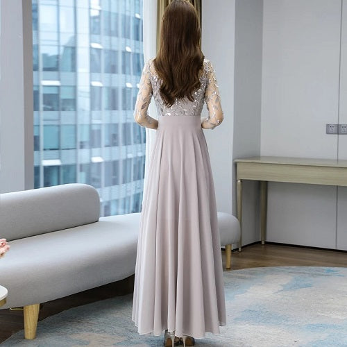 Floral Hollow Out Chiffon Long Evening Party Maxi Dresses