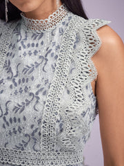 Floral Hollow Sleeveless Keyhole Back Stitch Lace Dress