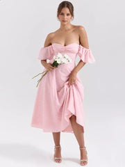 Floral Jacquard With Butterfly Sleeve A-line Midi Party Dress
