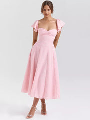 Floral Jacquard With Butterfly Sleeve A-line Midi Party Dress