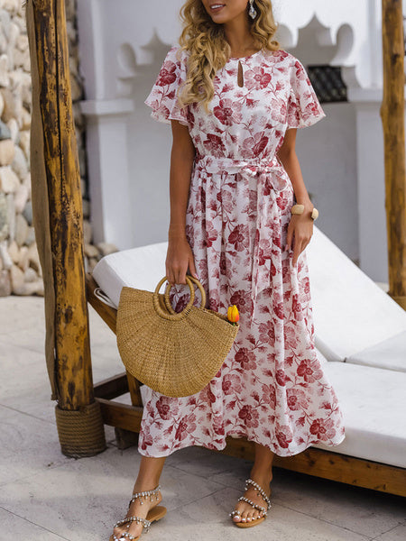 Floral Jewel Neck Maxi Dresses