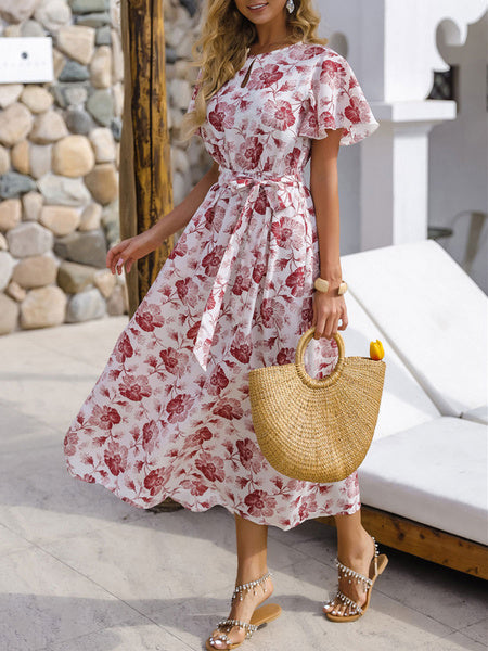 Floral Jewel Neck Maxi Dresses