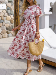 Floral Jewel Neck Maxi Dresses