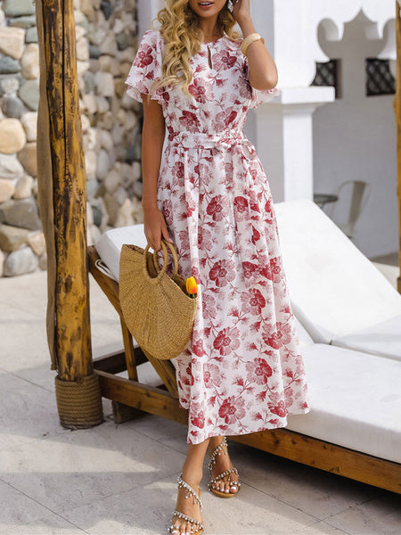 Floral Jewel Neck Maxi Dresses