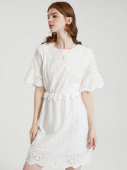 Floral Lace Embroidery Hollow Crew Neck Casual Dress