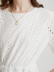 Floral Lace Embroidery Hollow Crew Neck Casual Dress