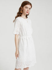 Floral Lace Embroidery Hollow Short Sleeve Casual Dress