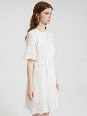 Floral Lace Embroidery Hollow Short Sleeve Casual Dress