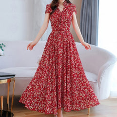 Floral Max Short Sleeve Casual Chiffon Dress
