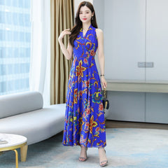 Floral Neck Mounted Casual Chiffon Dress