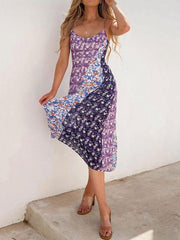 Floral Patchwork Backless Slip Cotton Maxi Dresses