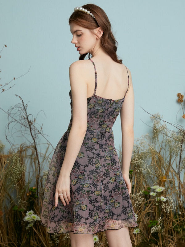 Floral Print Adjustable Strap Open Back Dress