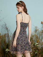 Floral Print Adjustable Strap Open Back Dress