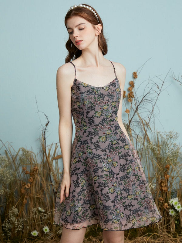 Floral Print Adjustable Strap Open Back Dress