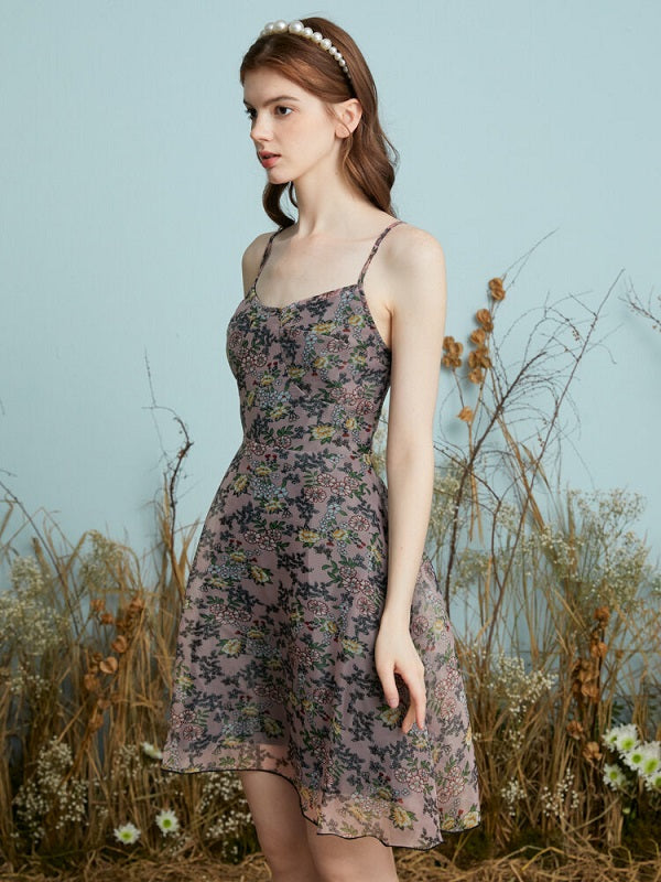 Floral Print Adjustable Strap Open Back Dress