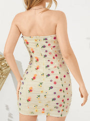 Floral Print Backless Zip Double Layer Mini Dress