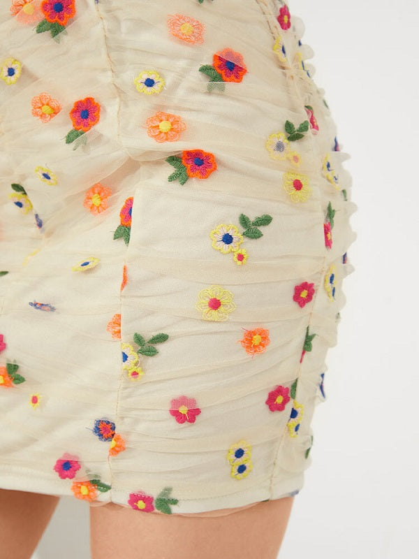 Floral Print Backless Zip Double Layer Mini Dress