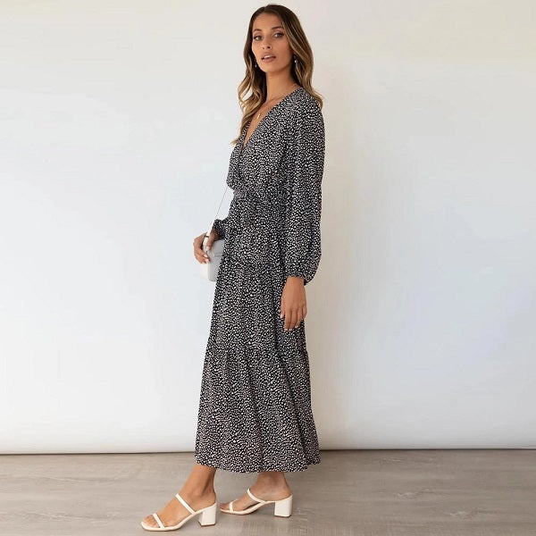 Floral Print Casual Long Sleeve V-neck Maxi Dress