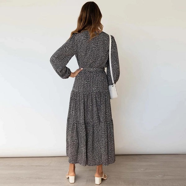 Floral Print Casual Long Sleeve V-neck Maxi Dress