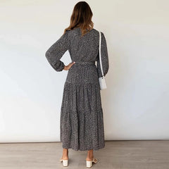 Floral Print Casual Long Sleeve V-neck Maxi Dress