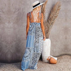 Floral Print Casual V-neck Backless Maxi Dress