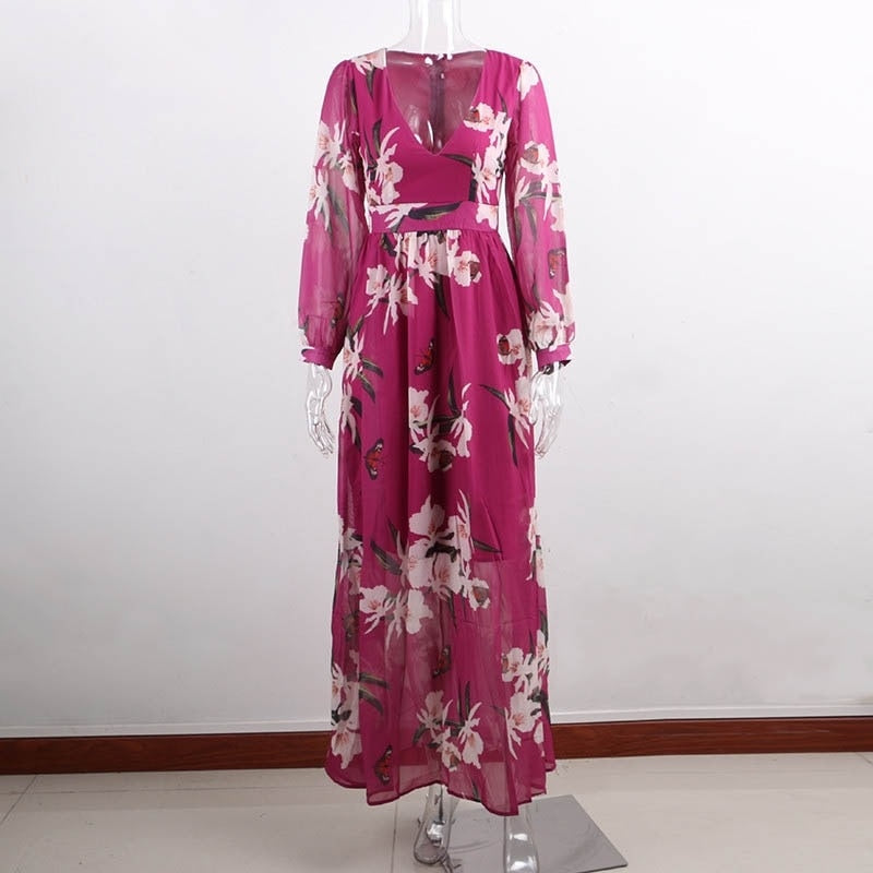Floral Print Chiffon Maxi Dresses
