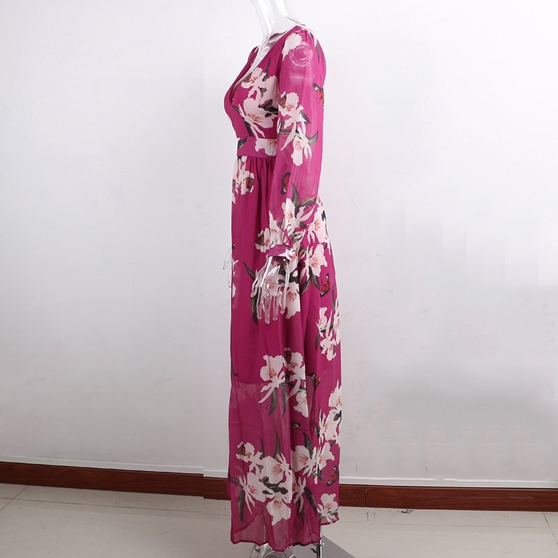 Floral Print Chiffon Maxi Dresses