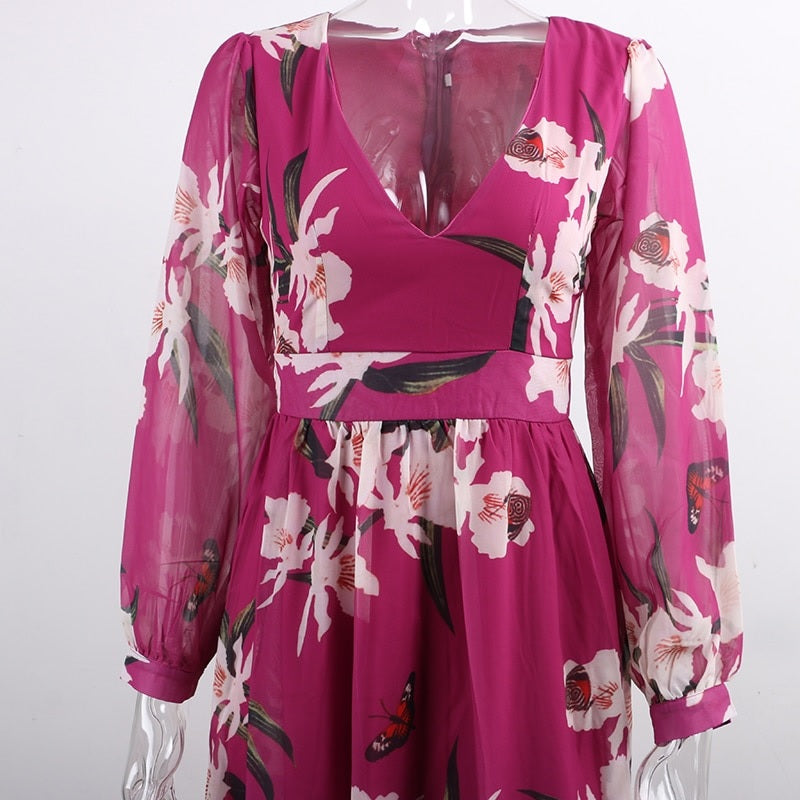 Floral Print Chiffon Maxi Dresses
