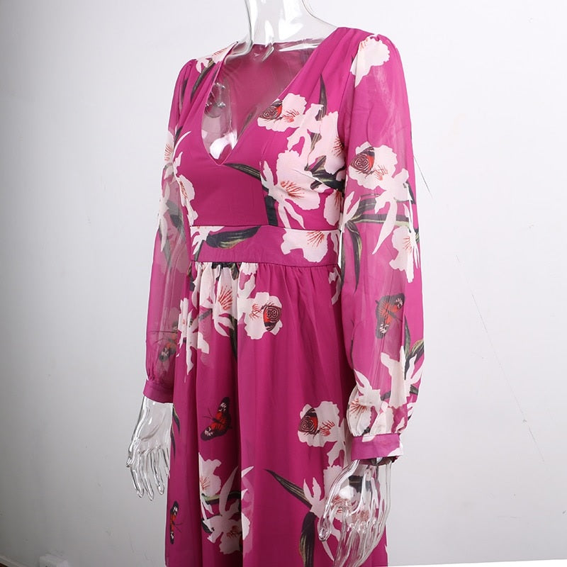 Floral Print Chiffon Maxi Dresses