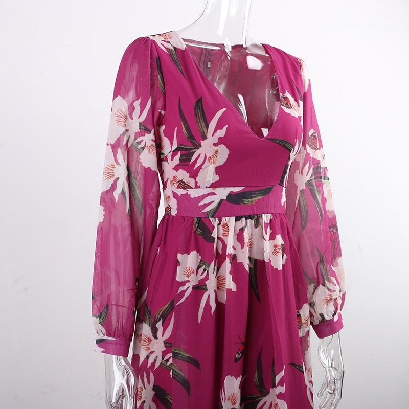 Floral Print Chiffon Maxi Dresses