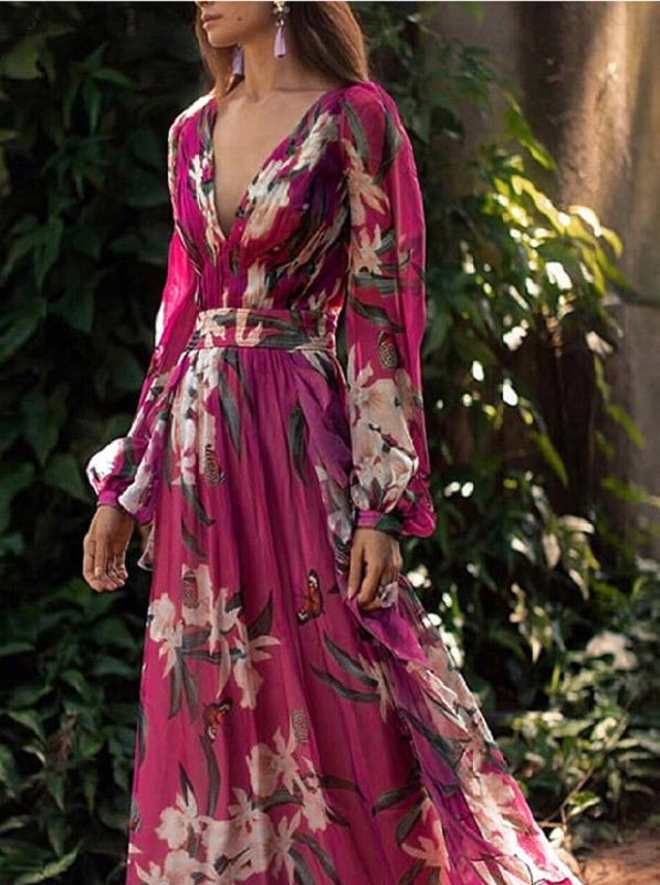 Floral Print Chiffon Maxi Dresses