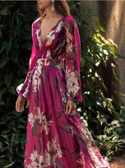 Floral Print Chiffon Maxi Dresses