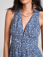 Floral Print Deep V-neck Sleeveless Dress