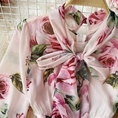 Floral Print Dress for Women Lace-up Gentle Dresses Lantern Sleeve