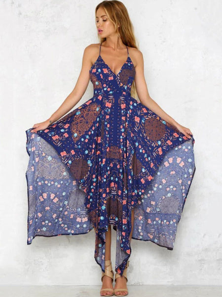 Women's Floral Print Sleeveless Beach Slip Dresses