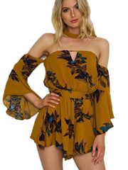 Floral Print Flowers Polyester Flared One Piece Outfit