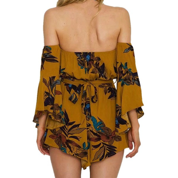 Floral Print Flowers Polyester Flared One Piece Outfit