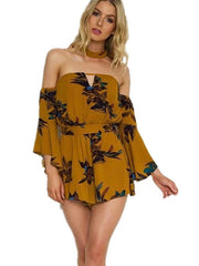 Floral Print Flowers Polyester Flared One Piece Outfit