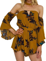 Floral Print Flowers Polyester Flared One Piece Outfit