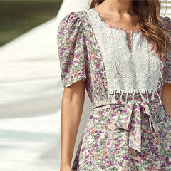 Floral Print High Waist A Line Bohemian Long Dresses