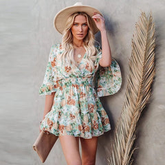 Floral Print Hollow Out Ruffled A-line Mini Dress