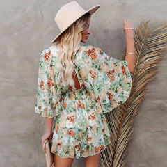 Floral Print Hollow Out Ruffled A-line Mini Dress