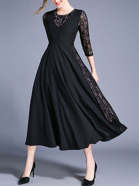 Floral Print Jewel Neck Cut Out Layered Lace Maxi Dresses