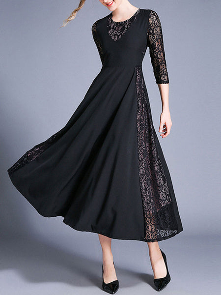 Floral Print Jewel Neck Cut Out Layered Lace Maxi Dresses