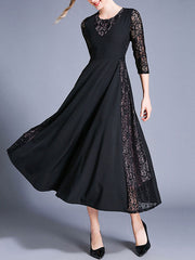 Floral Print Jewel Neck Cut Out Layered Lace Maxi Dresses
